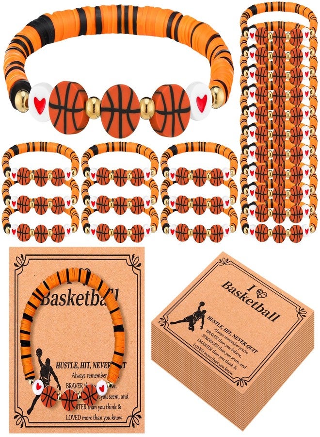 Ecation 20 Set Basketball Bracelets Basketball Gifts Sport Bracelets Team Gift Basketball Bead Bracelet with Inspirational Card for Sport Basketball Team Lovers Players Gifts (Orange,Black) - Image 1